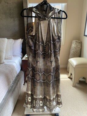 Roberto Cavalli Brown and Cream Snakeskin Halter Midi Dress